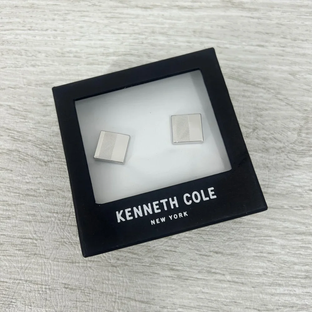Kenneth Cole New York Silver Tone Square Pattern Cufflinks NWT